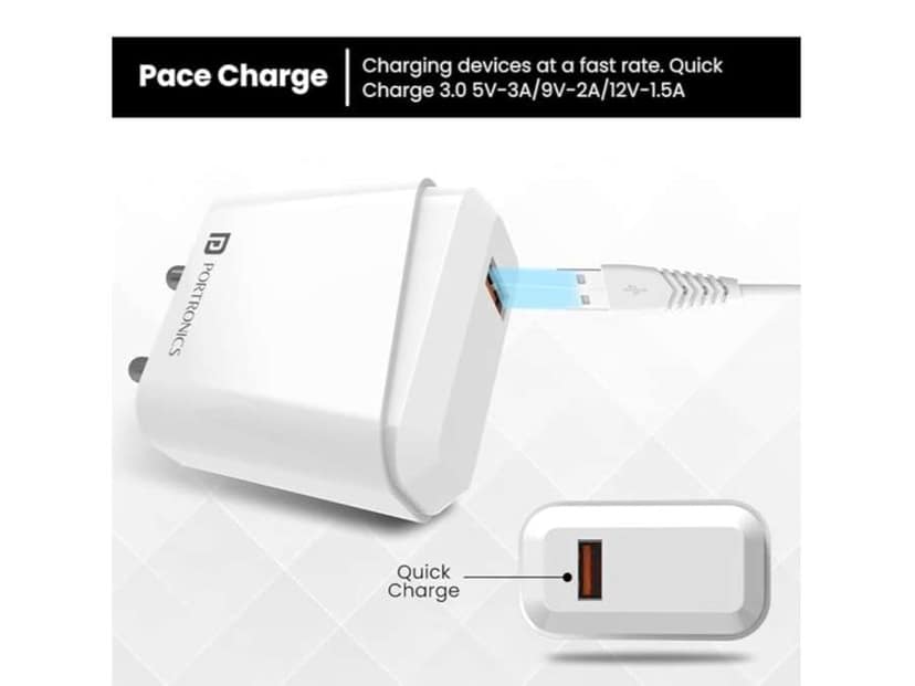 Portronics Adapto 40 M, 18w 3A Mach USB Fast Charging Adaptor with 1M Micro USB Charging Cable, Single Port Wall Charger for iPhone view 2
