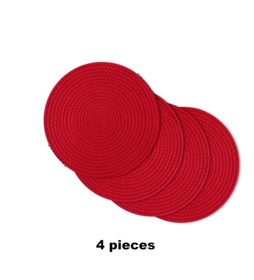 Generic Cotton Dining Table Round Placemat Mats Set of 4 (Red)-PID66462 view 2