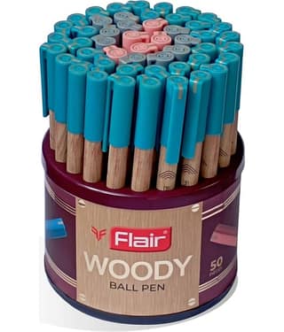 Flair Woody 0.7Mm Ball Pen Stand Blue, Black & Red Ink, Set Of 50 Pens