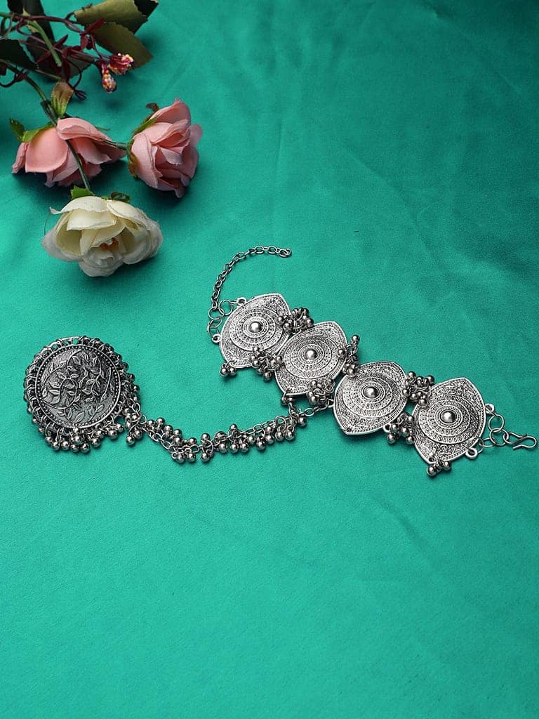 Cardinal Oxidized Silver Color Adjustable Ring Bracelet view 2