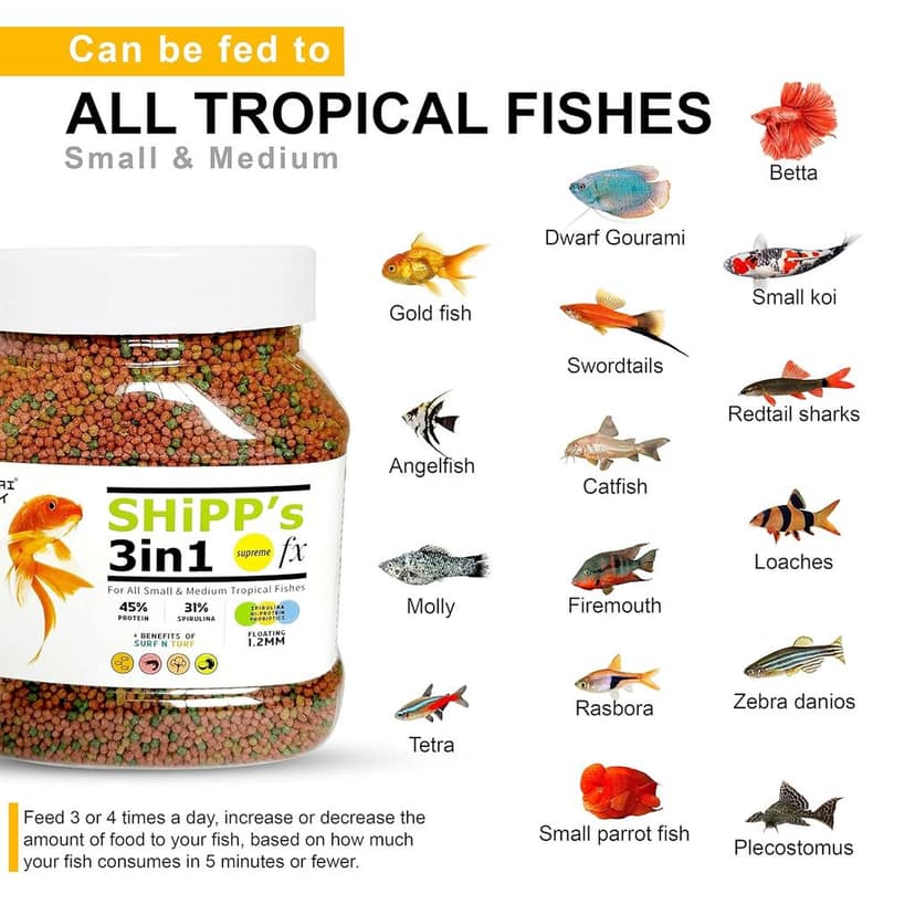 Tunai 3in1 1MM Pellets Shipp Formula Fish Food|250g|Aquarium Fish Food for All Adult Small to Medium Tropical Fishes view 2