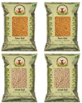 Sedya Premium Toor Dal & Urad Dal Combo | Unpolished, Protein Rich | 2kg (1kg Each)
