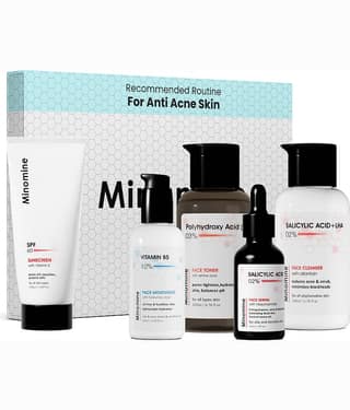 Minomine Anti-Acne Skinkit, Gamechangers Skincare Routine Kit for Unisex | 5 Products Skin Kit | Salicylic Acid FaceWash, Salicylic Acid Serum, Vitamin B5 Moisturizer, PHA Toner & SPF 60 Sunscreen