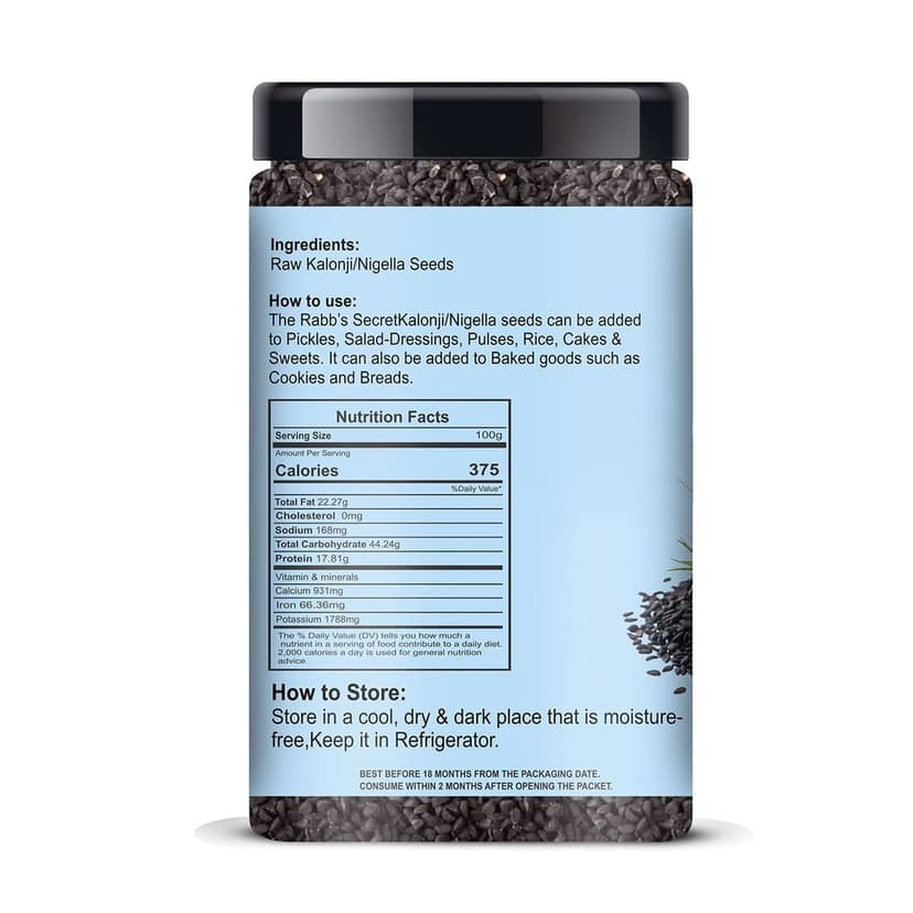 The Rabb's Secret - Nigella Seeds Jar 400gm- Kalonji seeds for hair growth (Kalonji seeds, 400gm) (Nigella Seeds, 400gm) view 2