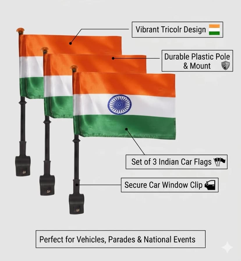 Chopra Premium Tricolour Car flags - Pack of 5 view 2