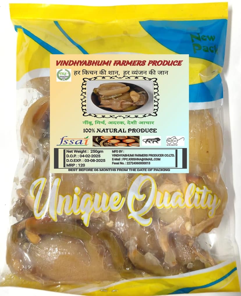 Vindhyabhumi Farmers Produce - Natural Lemon, Chilli, Ginger Pickle 250gm