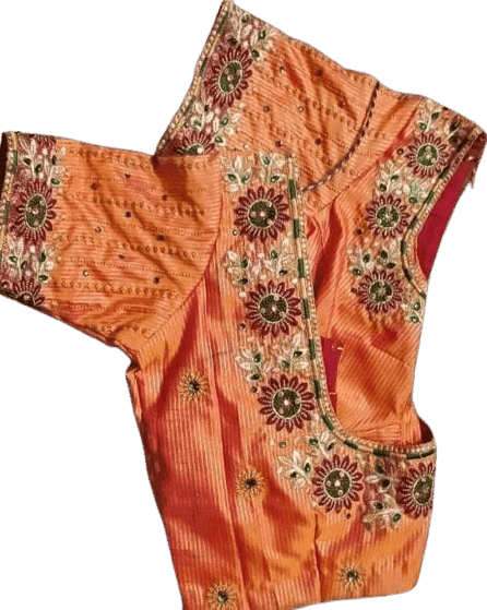**Title:** Embroidered Orange Silk Saree Blouse With Floral Motifs view 2