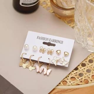 Pinapes Latest Stylish Combo Design Pairs Metal Earrings With Butterfly Symbol