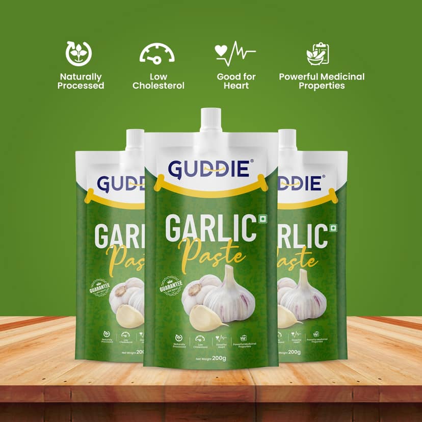 Guddie Garlic Paste- 200g, (Pack of 3 Pcs) 100% Natural Garlic |100% Natural, Easy to Cook, Low Cholesterol, No Preservatives & Artificial Colour, Naturally Processed Lasun Paste view 2