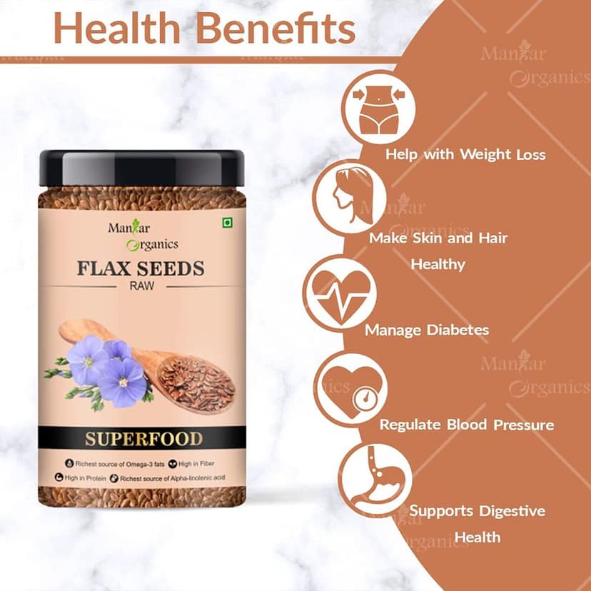 ManHar Organics Raw Flax Seeds 550gm Jar - Alsi Seeds for Weight Loss, Diet Food (Flax Seeds) (Flax seeds) view 2