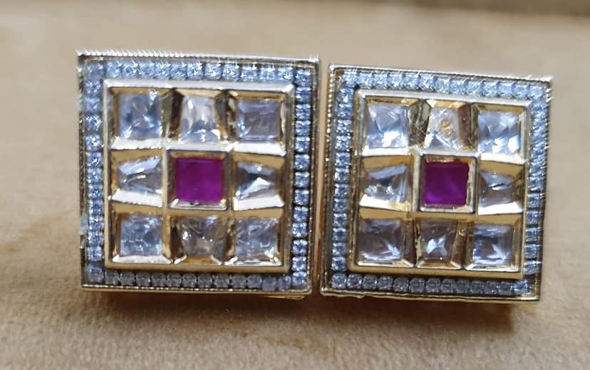Kundan with moti and stones work Beautiful Studs Earrings view 2