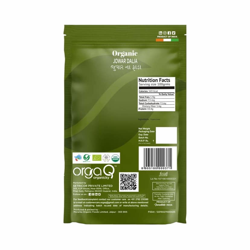 Orgaq Organicky Organic Jowar/Sorghum Dalia - 500g view 2