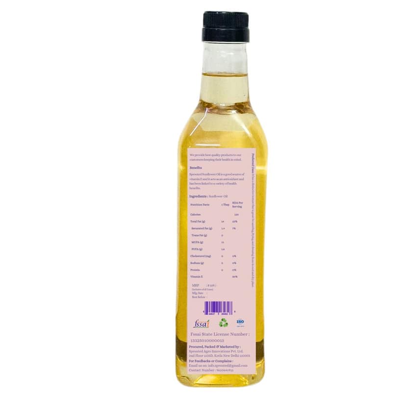 Sprouted Wood Cold Pressed Sunflower Seed Oil 1 Litre Plastic Bottle view 2