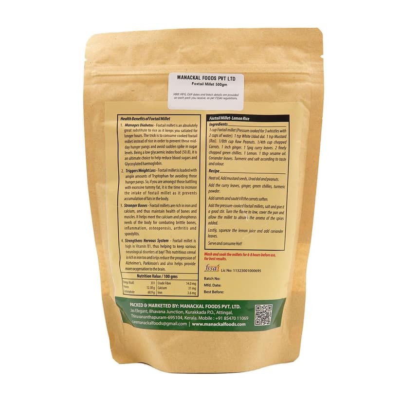 Foxtail Millet | Whole Grain 500g | Natural & Unpolished | Gluten-Free Superfood | High in Fiber & Protein | 500g view 2