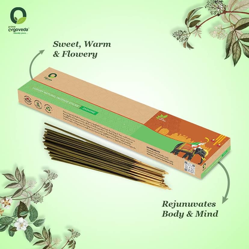 Prime Orgoveda Jasmine Incense Sticks | 100% Natural Organic Handmade - (Pack of 50 Sticks) view 2