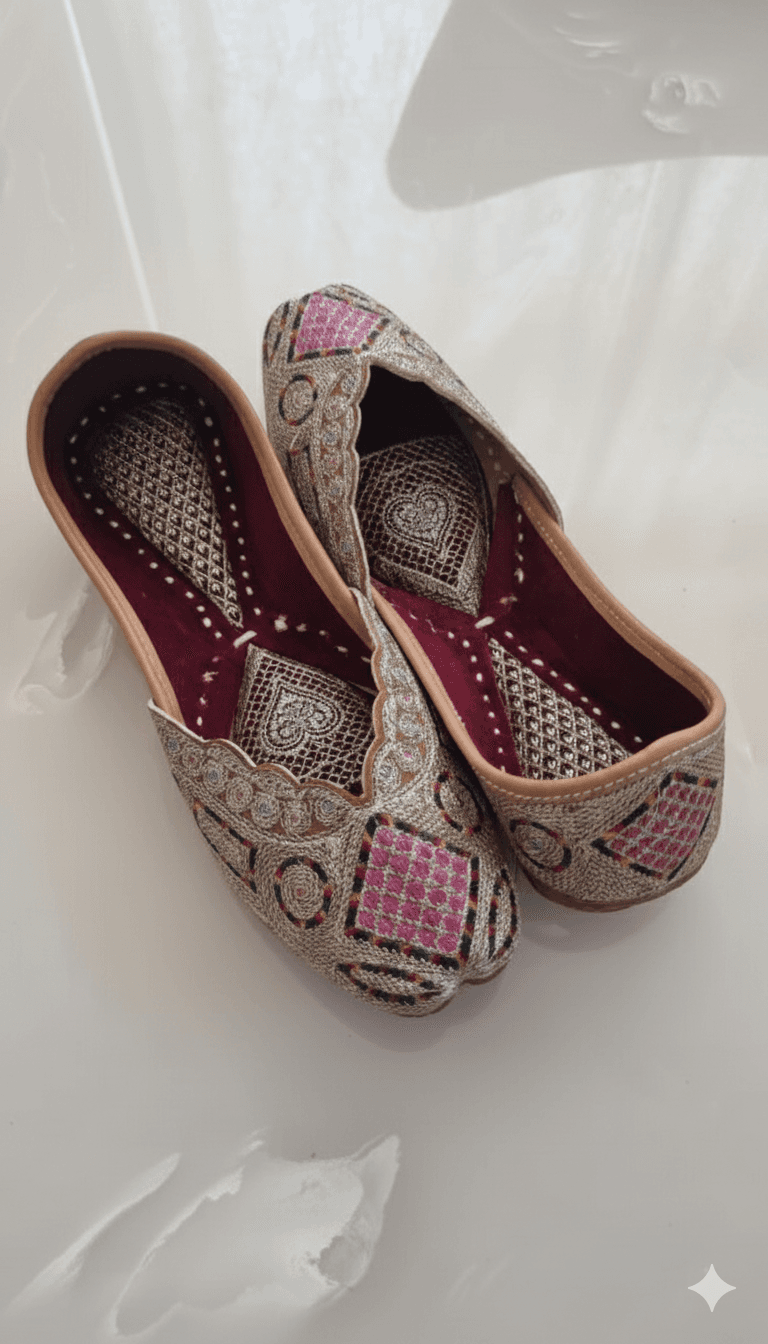 BBJ Handmade Punjabi Jutti for Women | Velvet Base with Zari & Thread Embroidery | Ethnic Footwear view 2