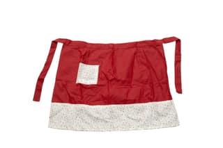 Red cotton apron with white floral print and pocket