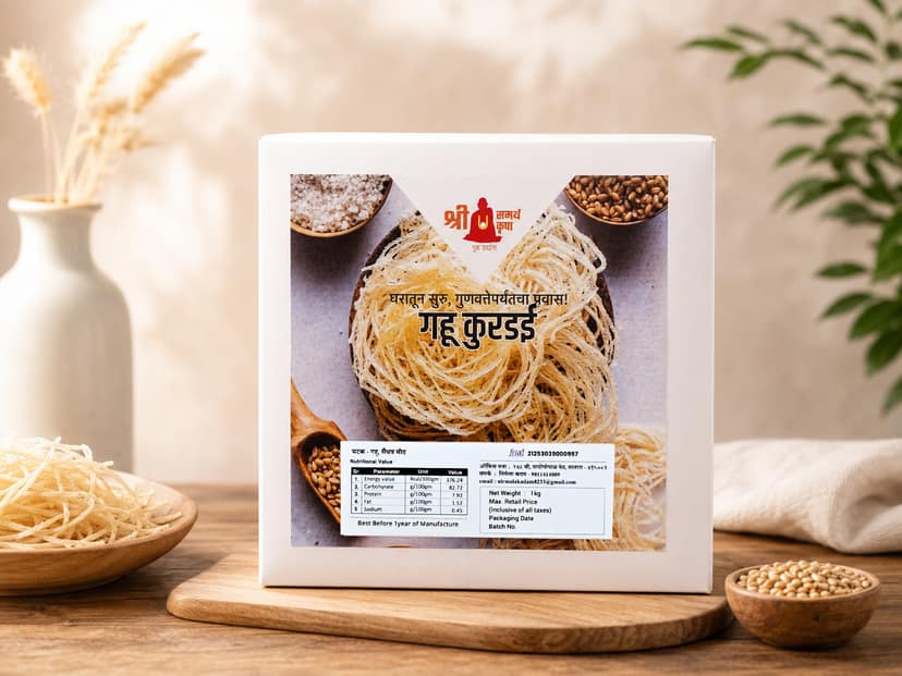 Traditional Wheat Kurdai Crispy Indian Fryums for Snacks and Meals view 2