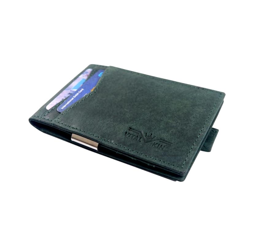 Vital King Men & Women Trendy Green Genuine Leather RFID Money Clipper (6 Card Slots)