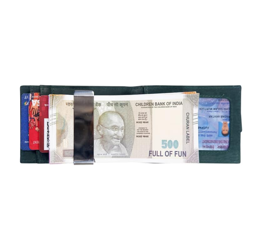 Vital King Men & Women Trendy Green Genuine Leather RFID Money Clipper (6 Card Slots) view 2