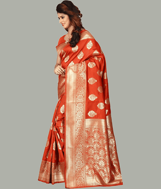 GARIYA Banarasi Silk Woven Saree With Unstitched Blouse Piece ( Rani )