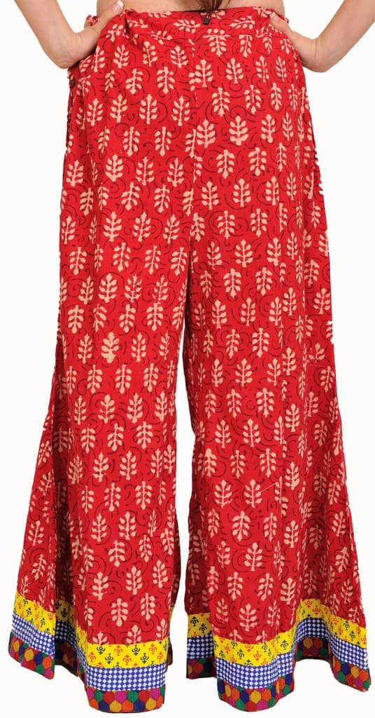 Rococco-Red Casual Palazzo Pants from Pilkhuwa with Printed Bootis and Patch Border view 2