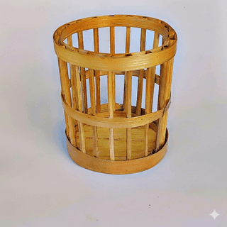 Malvaa Handcrafted Natural Bamboo Cylindrical Pen Holder