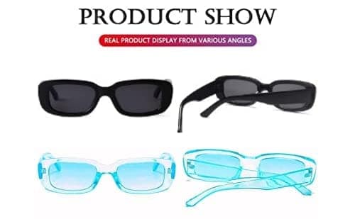 Fancy-Creation Pack Of 2 Rectangle Sunglasses for Women Retro Fashion Sunglasses UV 400 Protection (Size - Medium | Includes Premium Velvet MDF Case, Lens Cleaner (100ML)) (Black & Blue) view 2