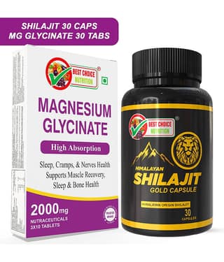 Best Choice Nutrition Shilajit Gold Capsules 30 + Magnesium Glycinate Tablets 30 | Energy, Sleep, Muscle Recovery & Nerve Health Combo
