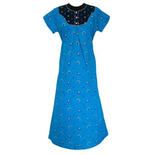 Women's Blue Cotton Printed Long Nightgown