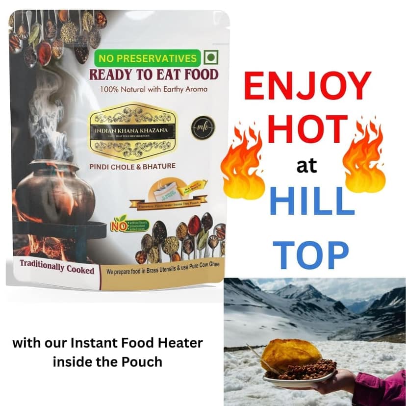 Chole & Bhature | No Added Preservative and Colours | Serve Hot Anytime Anywhere with our Flameless Food Heater inside the Pack. | Indian Tasty Flavour view 2