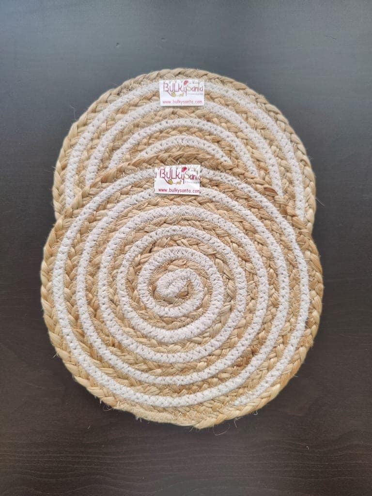 Round table mats cotton placemats (pack of 2) | Hotpads / trivets 9", Heat Resistant, Reversible Use (Cotton-Jute) by Bulky Santa view 2