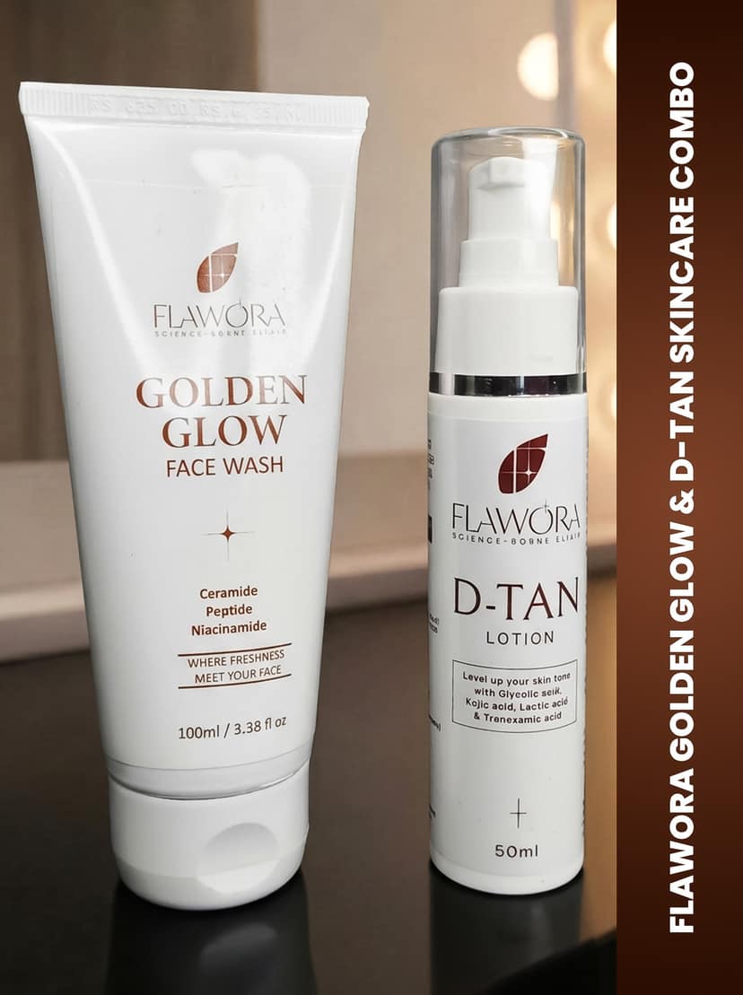 Set of Flawora Golden Glow Niacinamide Face Wash D-Tan Lotion Combo