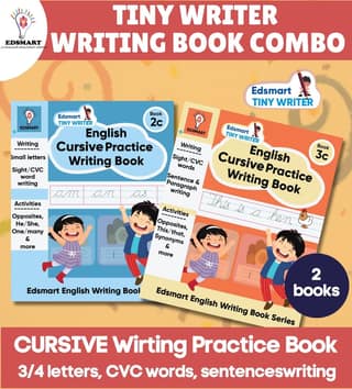 Edsmart Cursive Writing Practice Book Combo of 2 books! Edsmart Tiny Writer Pattern tracing, Capital A-Z, Small a-z and words writing book [128 pages] [Perfect Paperback] [Jan 01, 2024] Edsmart Edu services pvt ltd