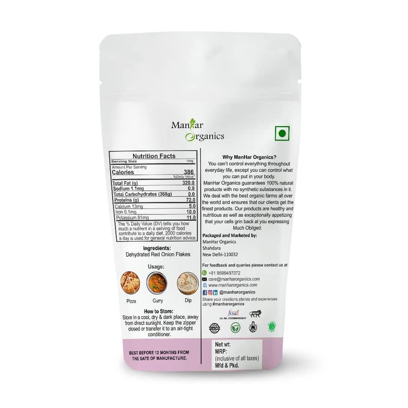 ManHar Organics Dried Onion Flakes | Dehydrated Red Onion | Flavorful & Aromatic | Ideal for Seasoning, Curries, Soups & Instant Cooking - 100gm view 2