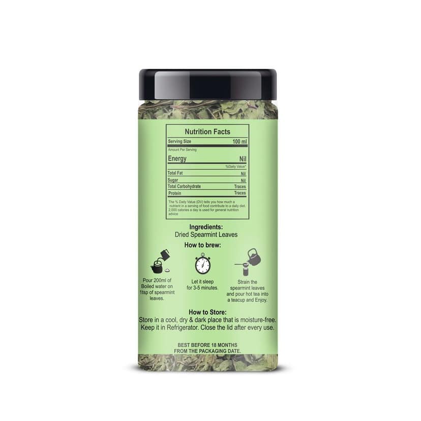 ManHar Organics Dried Spearmint Leaves Jar 45gm | Natural & Aromatic | Herbal Tea & Culinary Use | 100% Pure & Edible | No Additives or Preservatives view 2