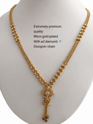 Women's Micro Gold Plated Double Strand Designer Chain Necklace with CZ and Dangles