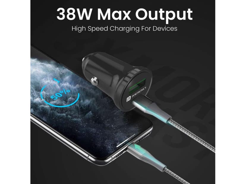Portronics Car Power Mini Dual Output, Type-C PD, USB Fast Charging, 38 Watts view 2