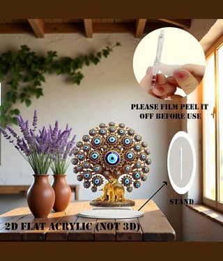 Flenzy 2D Flat Acrylic Evil Eye Tree with Golden Elephant