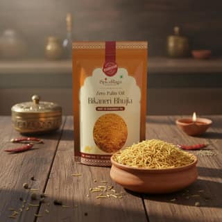 SpiceRaga Bikaneri Bhujia 820g | No Palm Oil | Pure Groundnut Oil | No Trans Fat | Crispy & Spicy Teatime Snack | Healthy Namkeen Moti Sev | 100% Natural Ingredients | 820g Traditional Namkeen snacks
