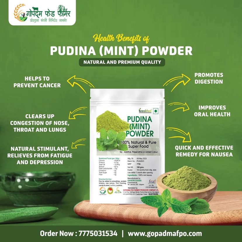 Pudhina (Mint) Powder - 100% Natural & Pure Super Food view 2