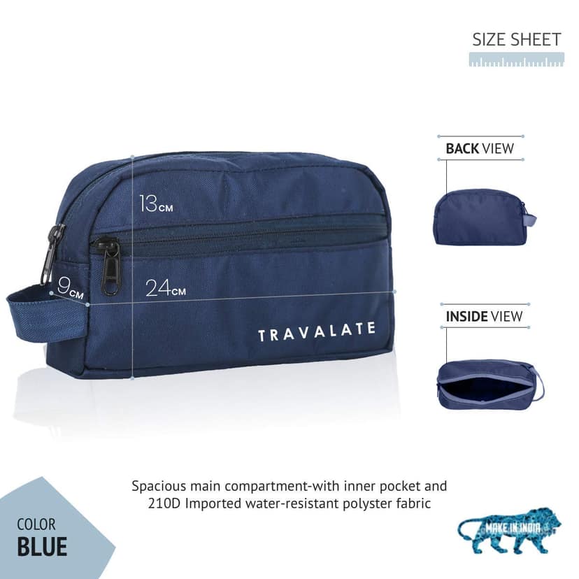 TRAVALATE Polyester Single Compartment Multipurpose Toiletry Bag - Blue TRAVALATE Polyester Single Compartment Multipurpose Toiletry Bag - Blue - Blue view 2