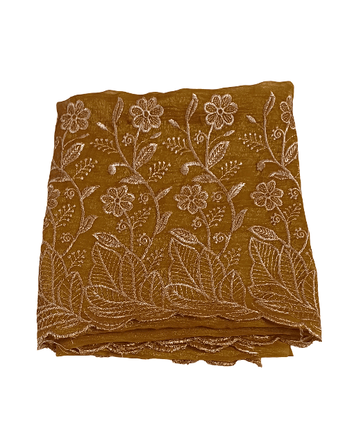 Mustard Embroidered Saree with Floral Design view 2
