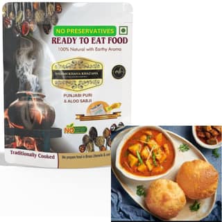Punjabi poori Aloo Sabji COMBO | No Added Preservative and Colours | Serve Hot Anytime Anywhere with our Flameless Food Heater inside the Pack | Indian Tasty Flavour Ready to Eat Food |