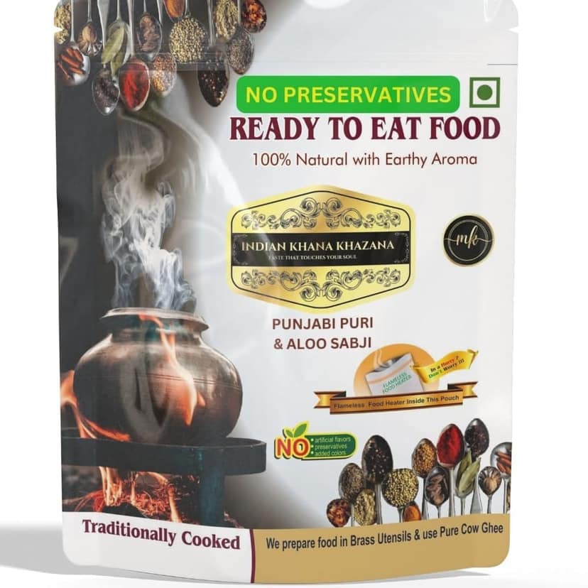 Punjabi poori Aloo Sabji COMBO | No Added Preservative and Colours | Serve Hot Anytime Anywhere with our Flameless Food Heater inside the Pack | Indian Tasty Flavour Ready to Eat Food | view 2