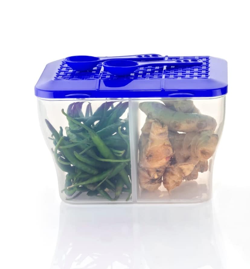 HAPPI Multipurpose Plastic 2 in 1 Masala Box for Kitchen , Spice Boxes for Kitchen , Transparent 2 Compartment Storage Containers Airtight Grocery, Dry Fruits Box 2000 Ml with 2 Spoons(Blue) view 2