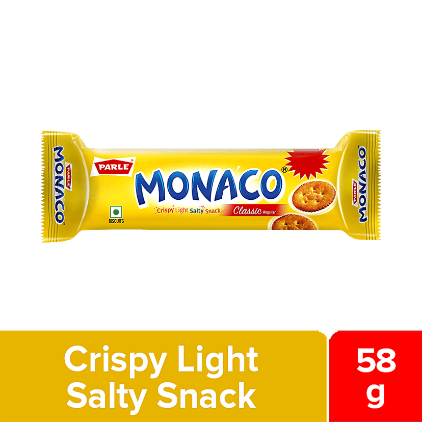 Parle Monaco Biscuit - Classic Regular, Salted Snack, 58 g (Get 5.8 g Extra)
