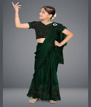 HARPITA Lycra Saree For Girls ( Green , Pack of 1 )