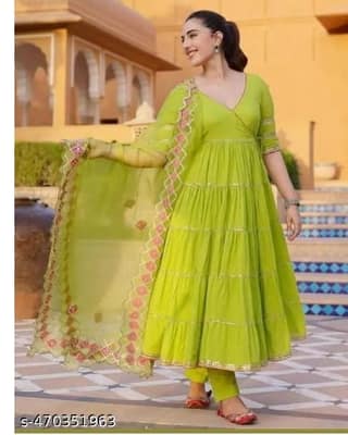 Lime Green Anarkali Kurta Set with Dupatta