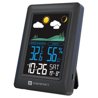 Portronics Meteo Indoor Weather Station LED Display Temperature & Humidity Monitor, Max/Min Records Alarm & Snooze, 12/24 Format - Black